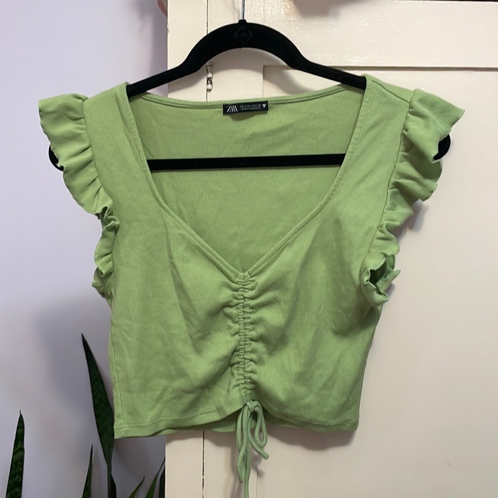 Zara Flutter Sleeve, Rouched Front Top